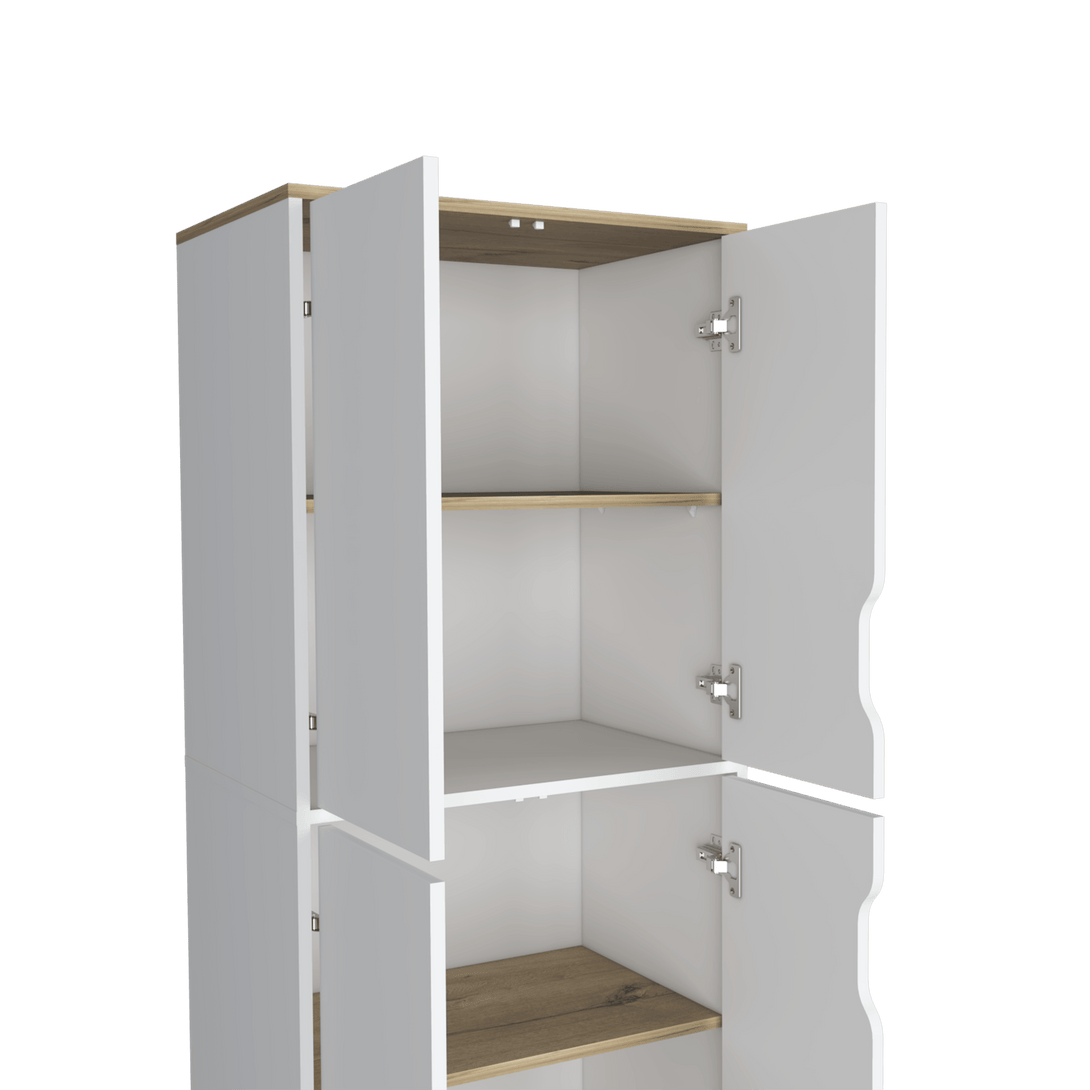 Alacena Aqua, Blanco y Café Claro, con Cuatro Puertas Abatibles - VIRTUAL MUEBLES