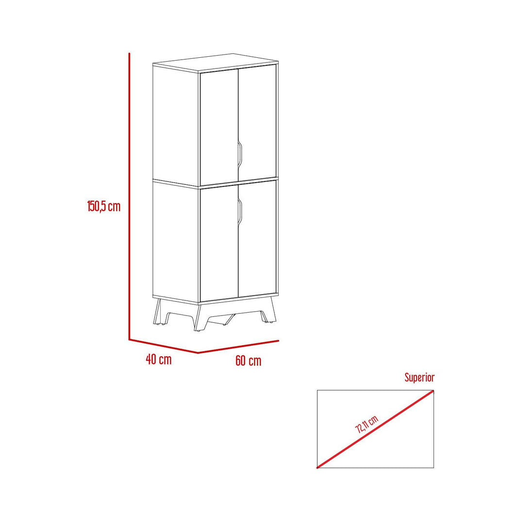 Alacena Aqua, Blanco y Café Claro, con Cuatro Puertas Abatibles - VIRTUAL MUEBLES