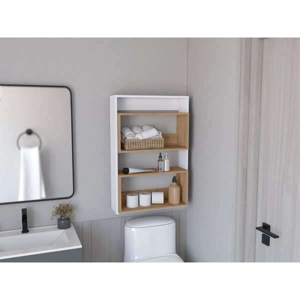 Gabinete de Baño Sensei, Miel y Blanco Duqueza, con superficies para ubicar objetos