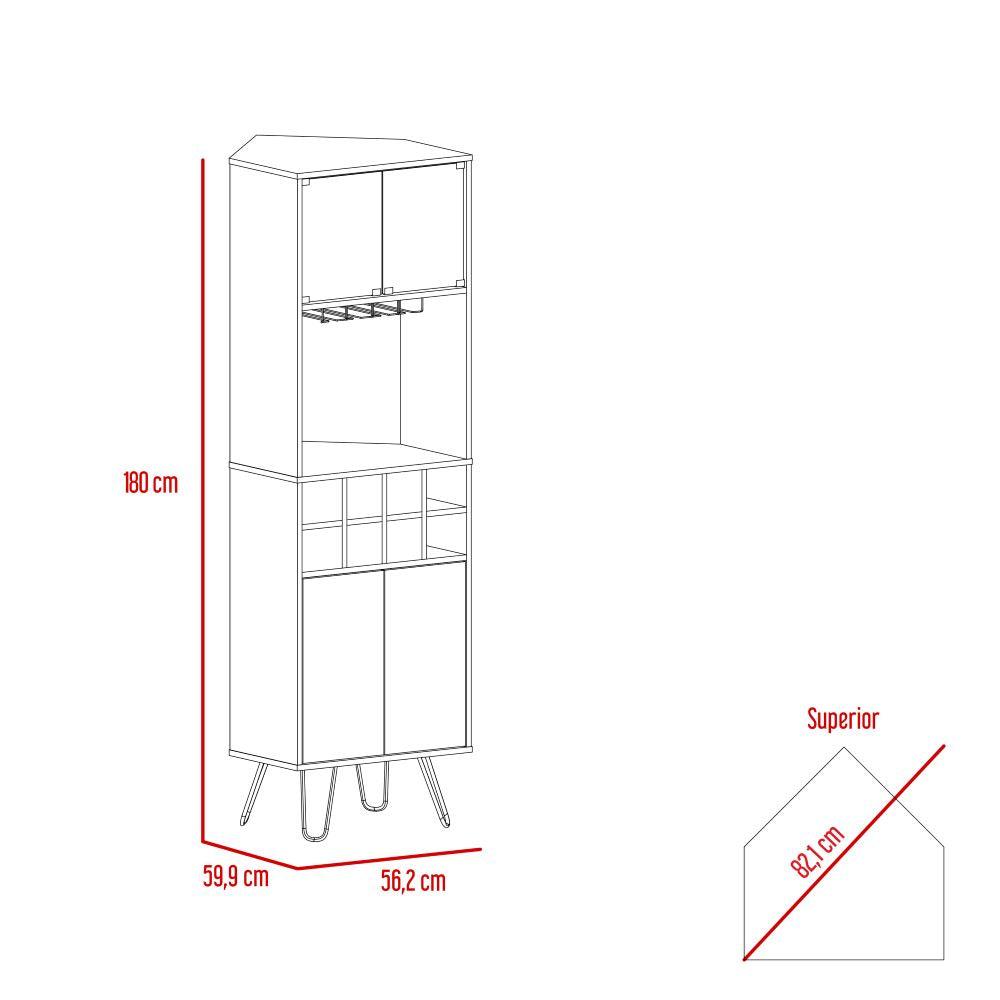 Bar Esquinero, Lara, Caoba y Blanco, con Colgador De Copas y Dos Puertas De Vidrio - VIRTUAL MUEBLES