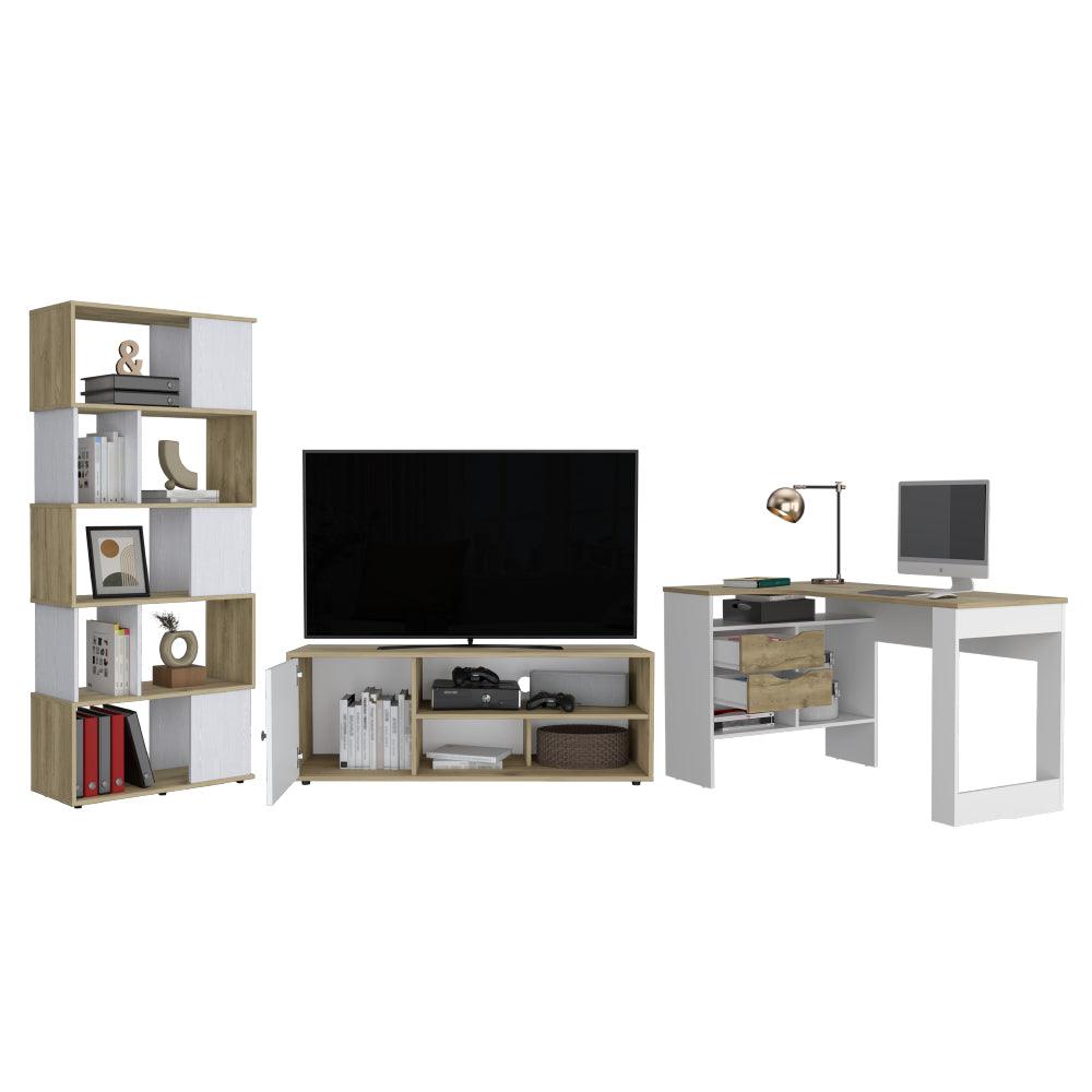 Combo para Sala, Noah, Incluye Biblioteca, Escritorio y Mesa para TV - VIRTUAL MUEBLES