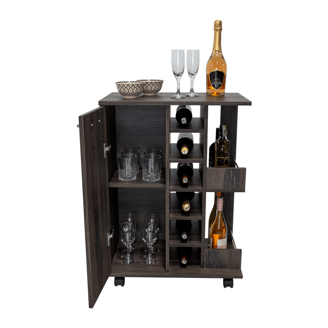 Bar Cart, Grafito, con Espacio Para Botellas y Porta Copas - VIRTUAL MUEBLES