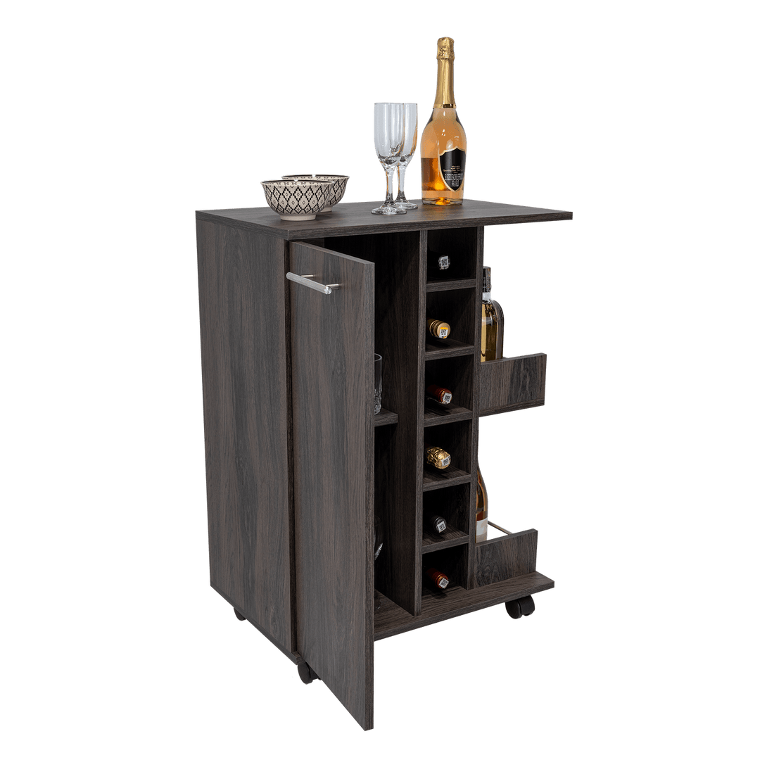 Bar Cart, Grafito, con Espacio Para Botellas y Porta Copas - VIRTUAL MUEBLES