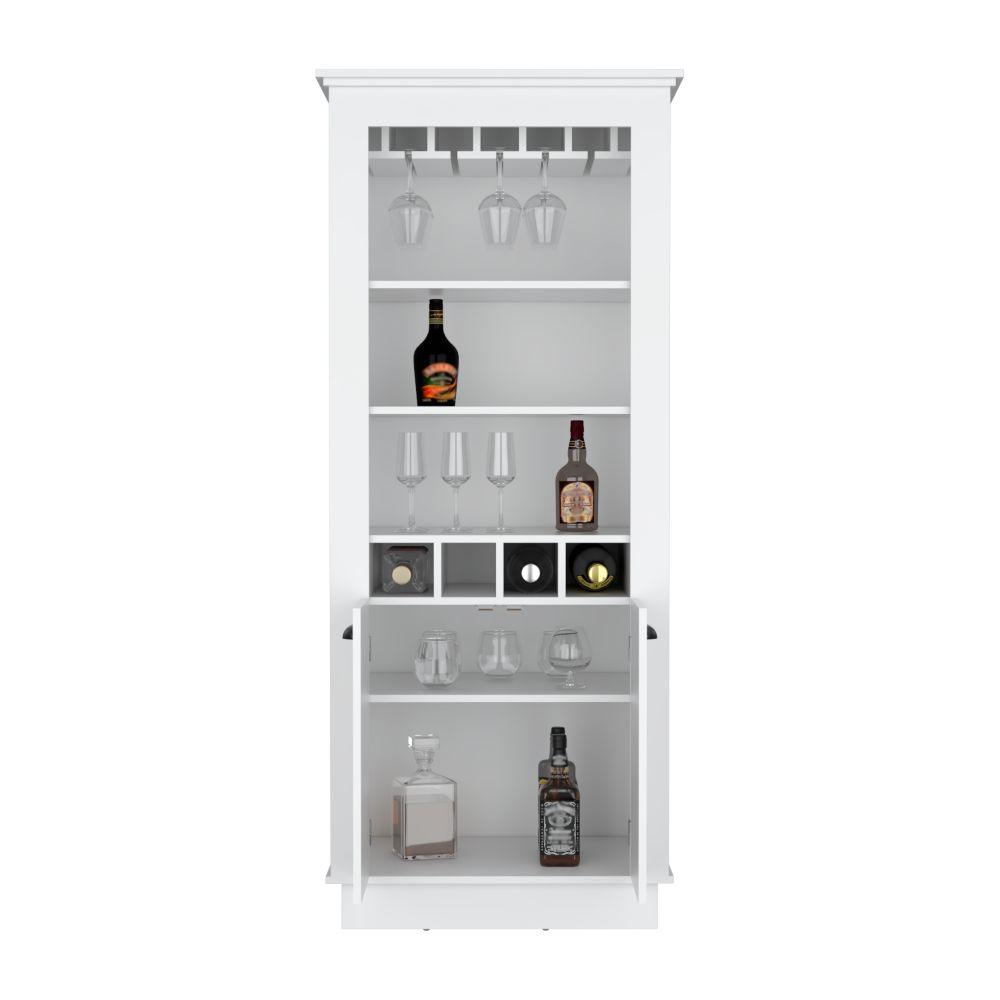 Bar Lafert, Blanco, Con Espacio Para Almacenamiento De Copas Y Dos Puertas Abatibles - VIRTUAL MUEBLES