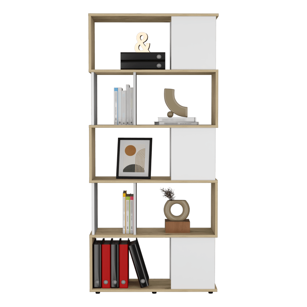 Biblioteca Noah, Macadamia y Blanco Vainilla, con Variedad de Entrepaños - VIRTUAL MUEBLES