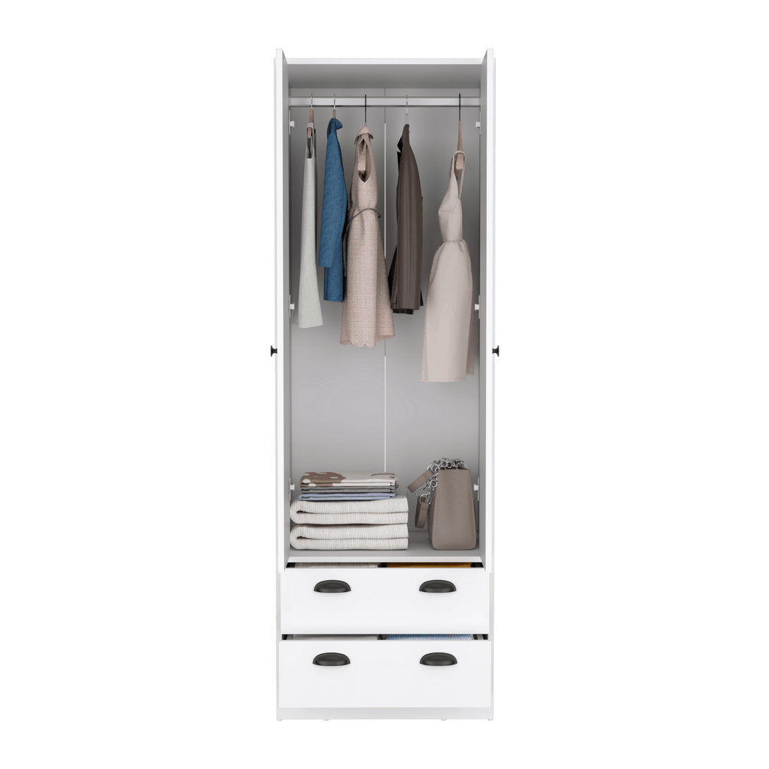 Closet Agata, Blanco Marqueza, con dos cajones y tubo cromado ZF - VIRTUAL MUEBLES