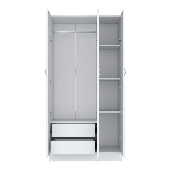 Closet Orbe, Blanco Duqueza, con dos cajones, cuatro entrepaños y tubo cromado ZF - VIRTUAL MUEBLES