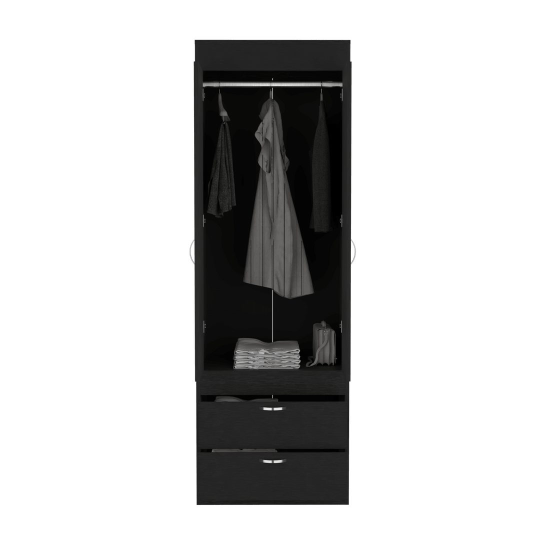 Closet Agata, Wengue, con Dos Cajones y Tubo Cromado Para Colgar Ropa ZF - VIRTUAL MUEBLES