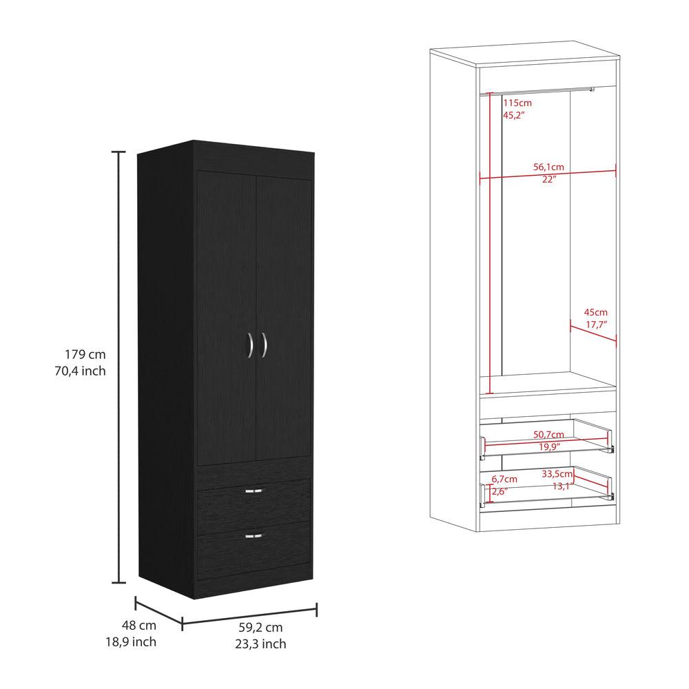 Closet Agata, Wengue, con Dos Cajones y Tubo Cromado Para Colgar Ropa ZF - VIRTUAL MUEBLES