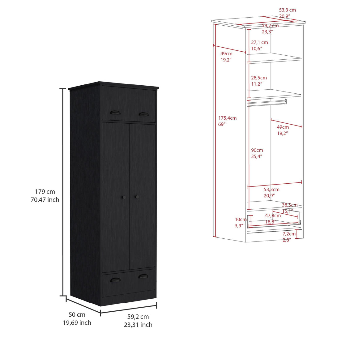 Closet Denis, Wengue, con dos puertas batientes y dos cajones ZF - VIRTUAL MUEBLES