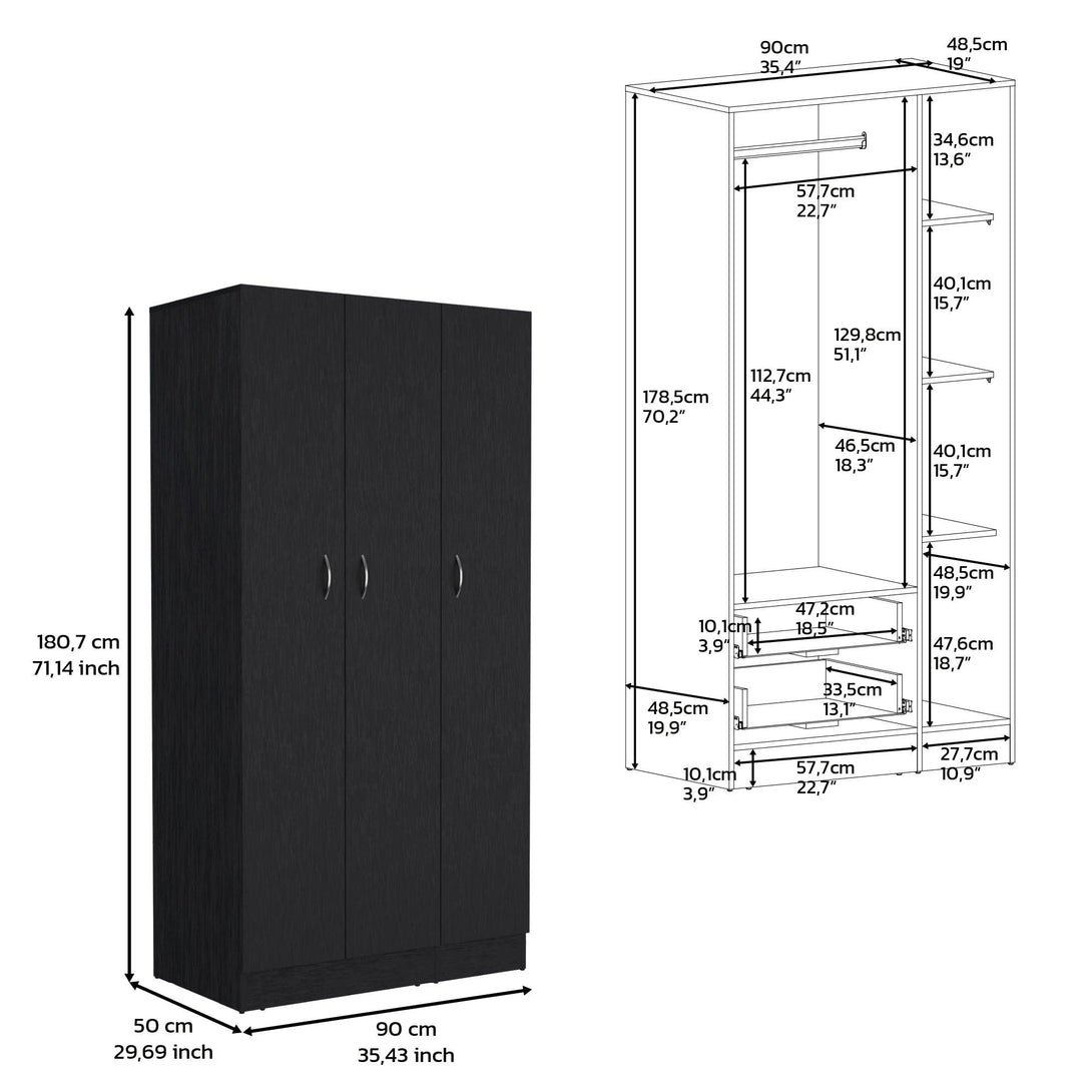 Closet Orbe, Wengue con dos cajones, 4 entrepaños y tubo cromado ZF - VIRTUAL MUEBLES