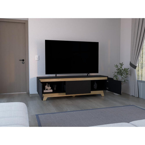 Mesa Para Tv Toulo, Wengue y Fresno, con espacio para TV de 80''