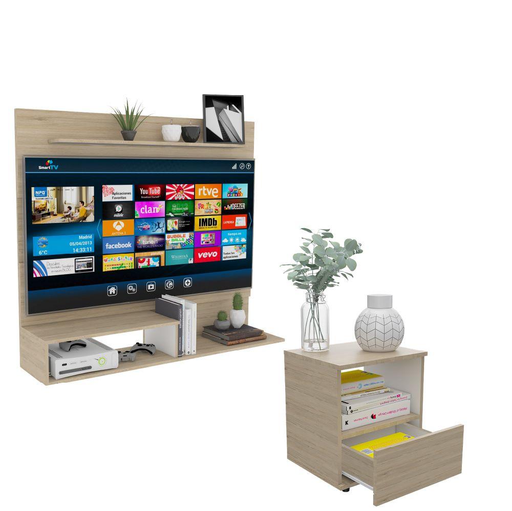 Combo para Habitación Hotmar, incluye Panel de TV y Mesa de Noche.