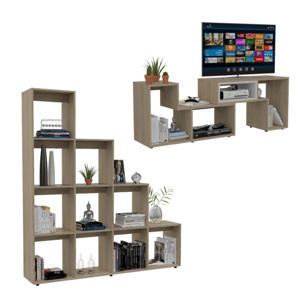 Combo Para Sala Vali, Incluye Mesa Para Tv Y Biblioteca Escalera.