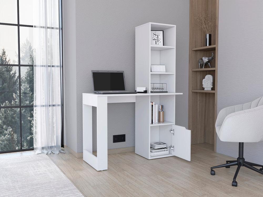 Escritorio Kandis, Blanco Duqueza, con cinco entrepaños y gran espacio de almacenamiento ZF - VIRTUAL MUEBLES