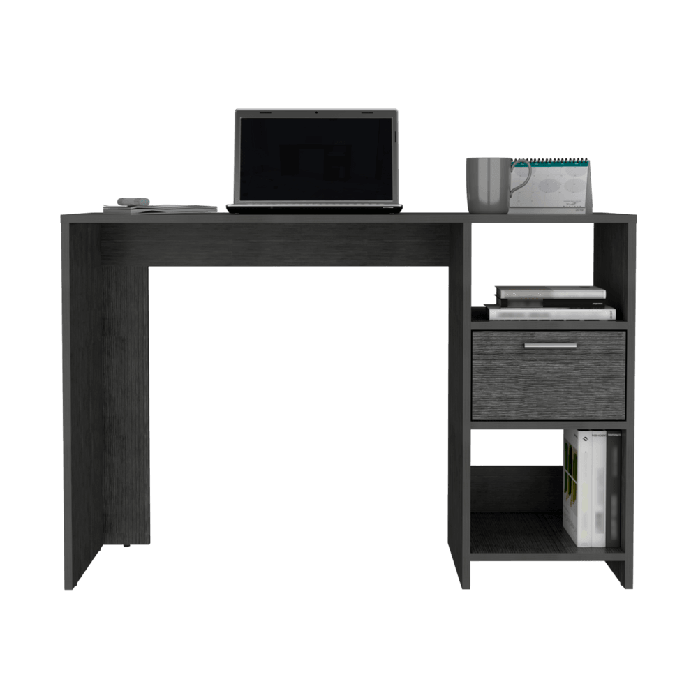 Escritorio Malasia, Gris, con Un Cajón Archivador y Dos Entrepaños ZF - VIRTUAL MUEBLES