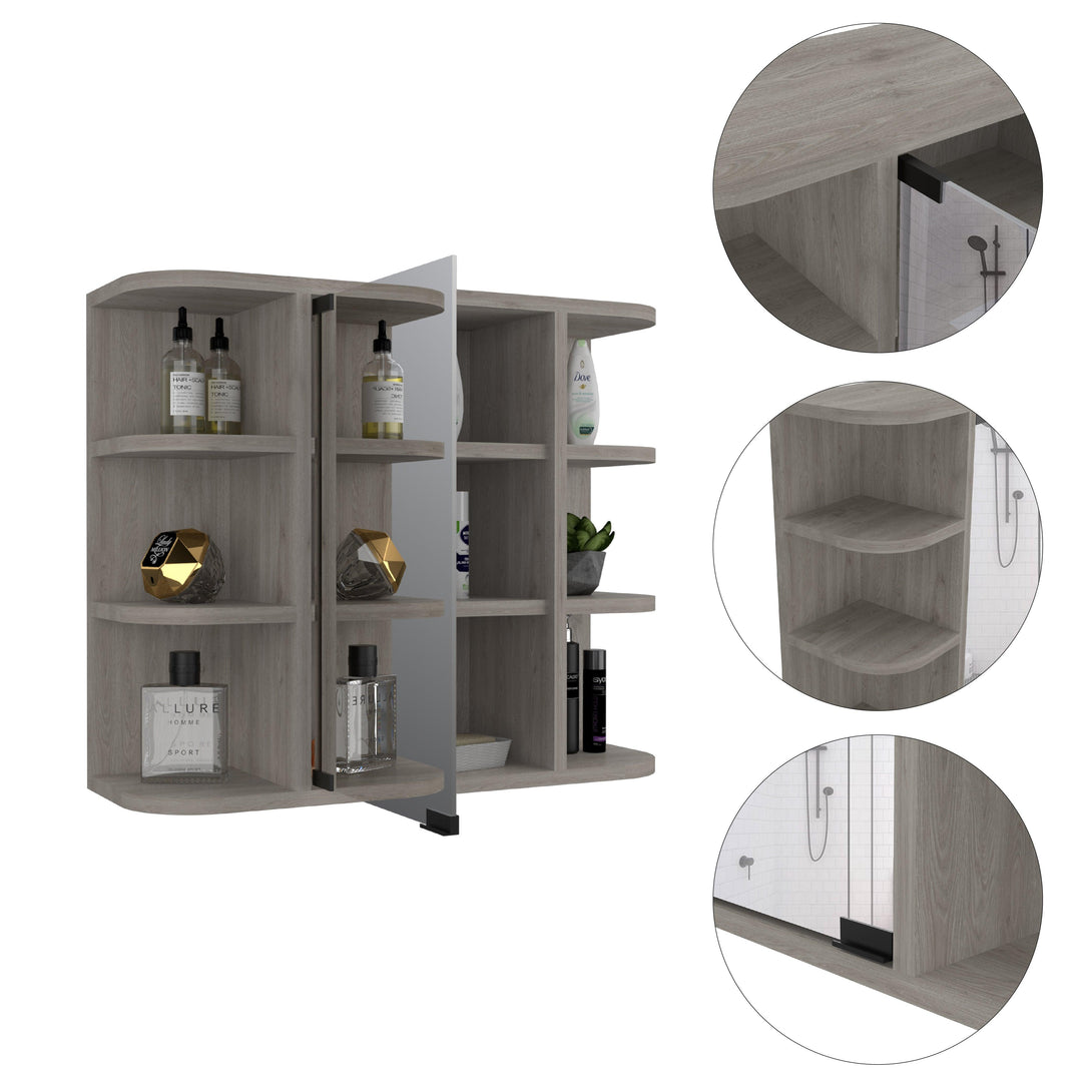 Gabinete de Baño Delio, Humo, con Una Puerta de Espejo Abatible y Seis Entrepaños ZF - VIRTUAL MUEBLES