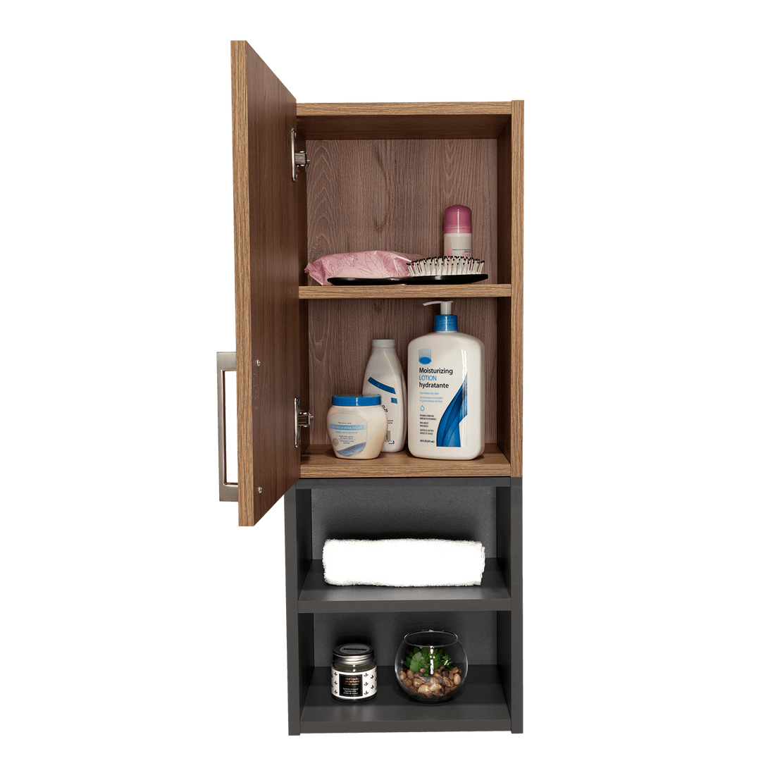 Gabinete de Baño Oporto, Miel y Plata Oscuro, con Espacio Para Guardar Objetos de Aseo Personal - VIRTUAL MUEBLES