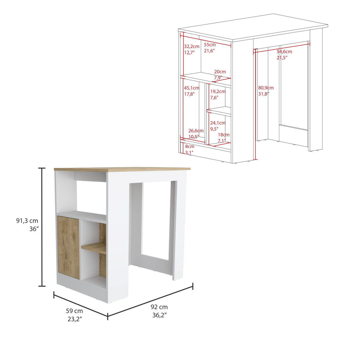 Barra de Cocina Cala, Blanco Duqueza y Macadamia, con Un Cajon y Entrepaños ZF - VIRTUAL MUEBLES