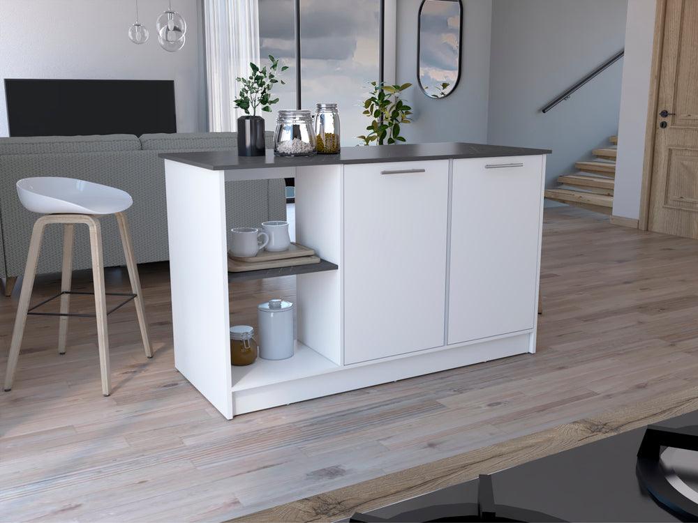 Barra de Cocina Samara, Blanco y Piedra, con Tres Entrepaños ZF - VIRTUAL MUEBLES