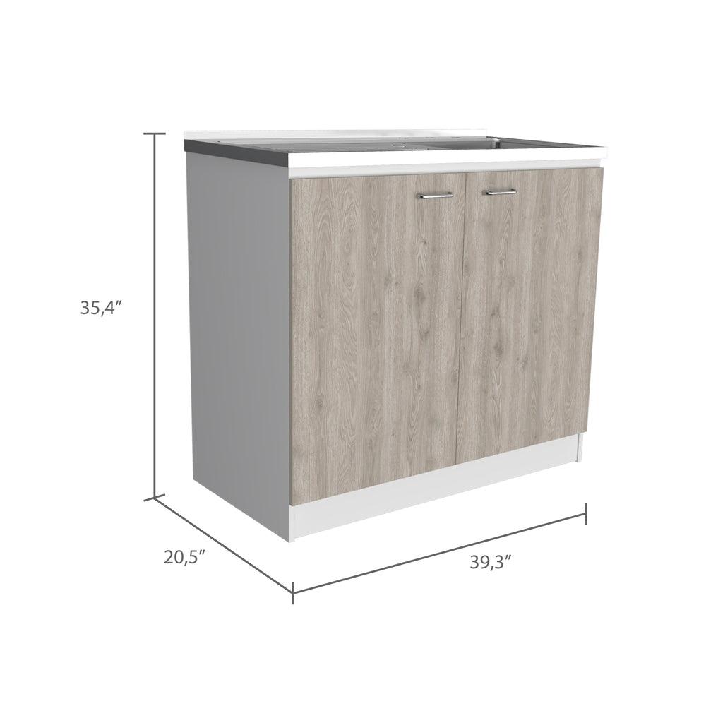 Gabinete Inferior Cantabria, Blanco y Humo, con Dos Puertas Batientes, con Mesón Derecho ZF - VIRTUAL MUEBLES