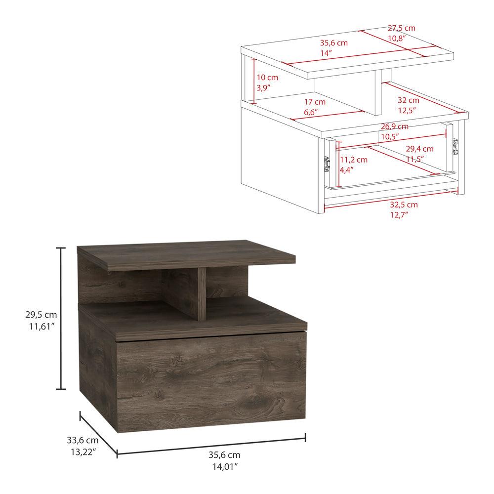 Mesa de Noche Flotante Nube, Nogal, con un Cajón y División de dos Entrepaños - VIRTUAL MUEBLES