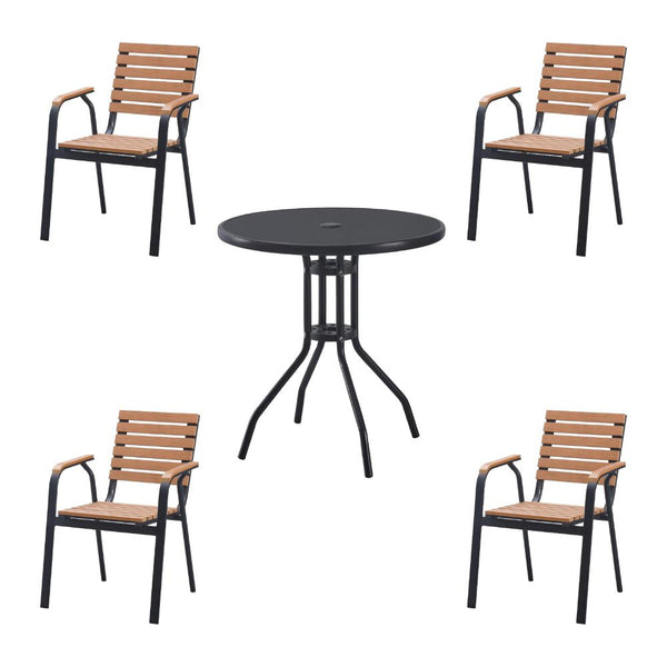 Combo Comedor Exterior Creta, Negro y Amarillo, con cuatro Sillas Ideal Para Espacios Reducidos