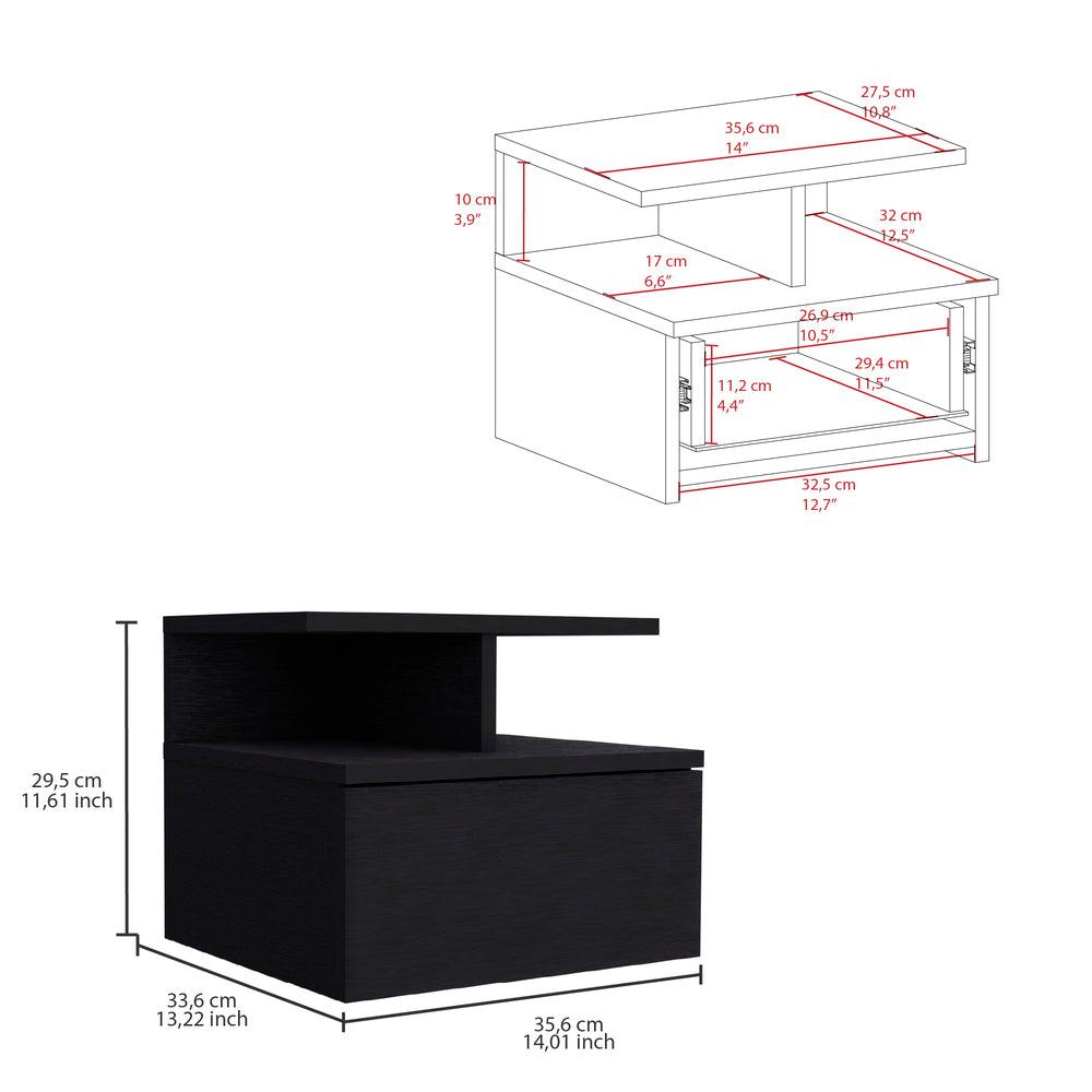 Mesa de Noche Flotante Nube, Wengue con un Cajón y División de dos Entrepaños X2 - VIRTUAL MUEBLES