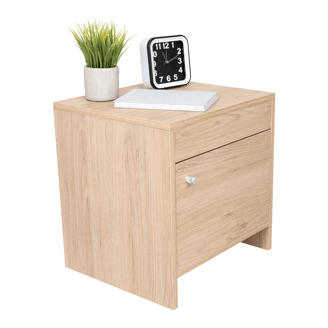 Mesa de Noche Tutto, Beige, con Cajón Para Guardar Objetos Ideal Para Espacios Reducidos X2 - VIRTUAL MUEBLES