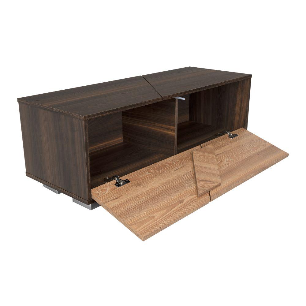 Mesa de Centro Ariel, Caoba y Miel, con Una Puerta y Patas de Acero - VIRTUAL MUEBLES