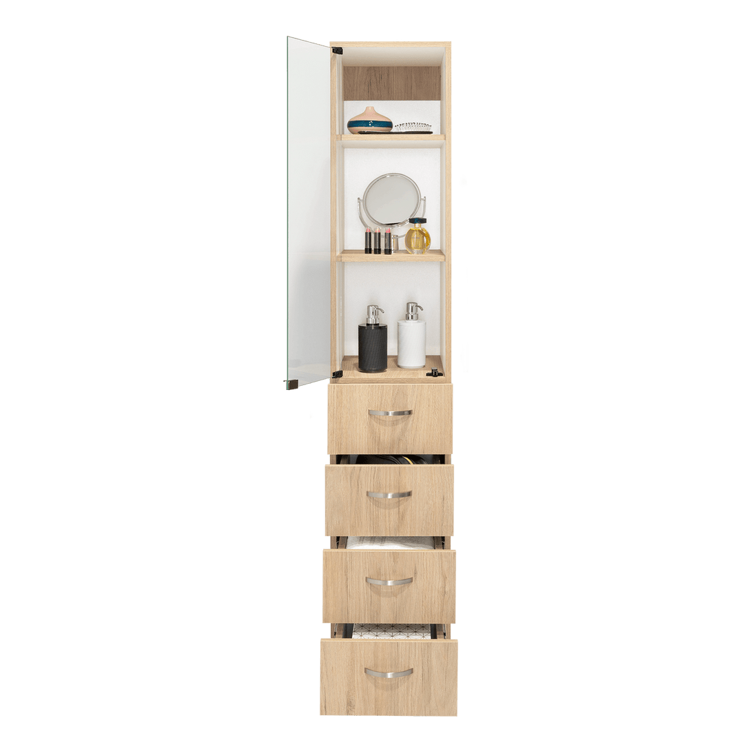 Mueble Auxiliar de Baño Picasso, Beige y Blanco, con Dos Entrepaños y Cuatro Cajones - VIRTUAL MUEBLES