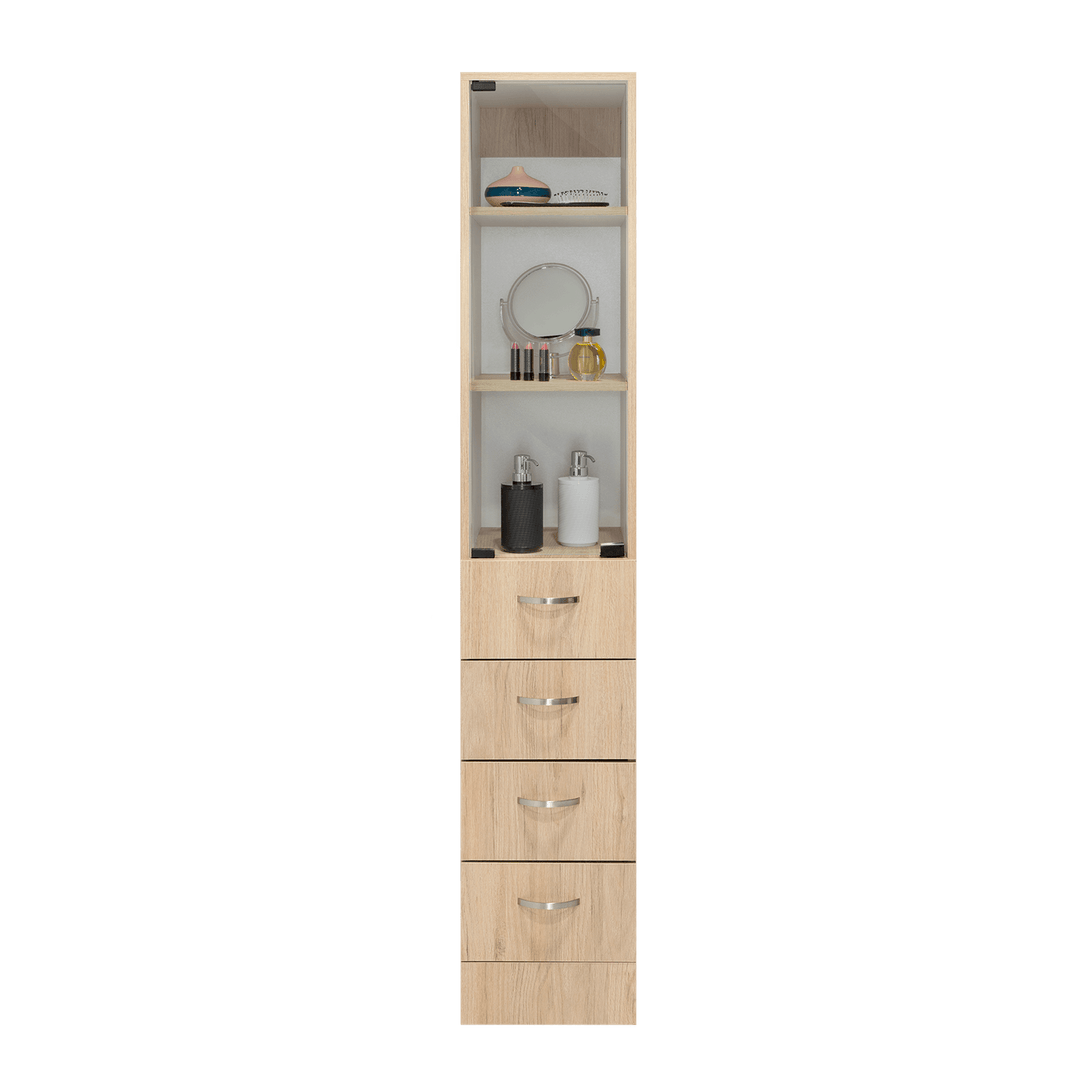 Mueble Auxiliar de Baño Picasso, Beige y Blanco, con Dos Entrepaños y Cuatro Cajones - VIRTUAL MUEBLES