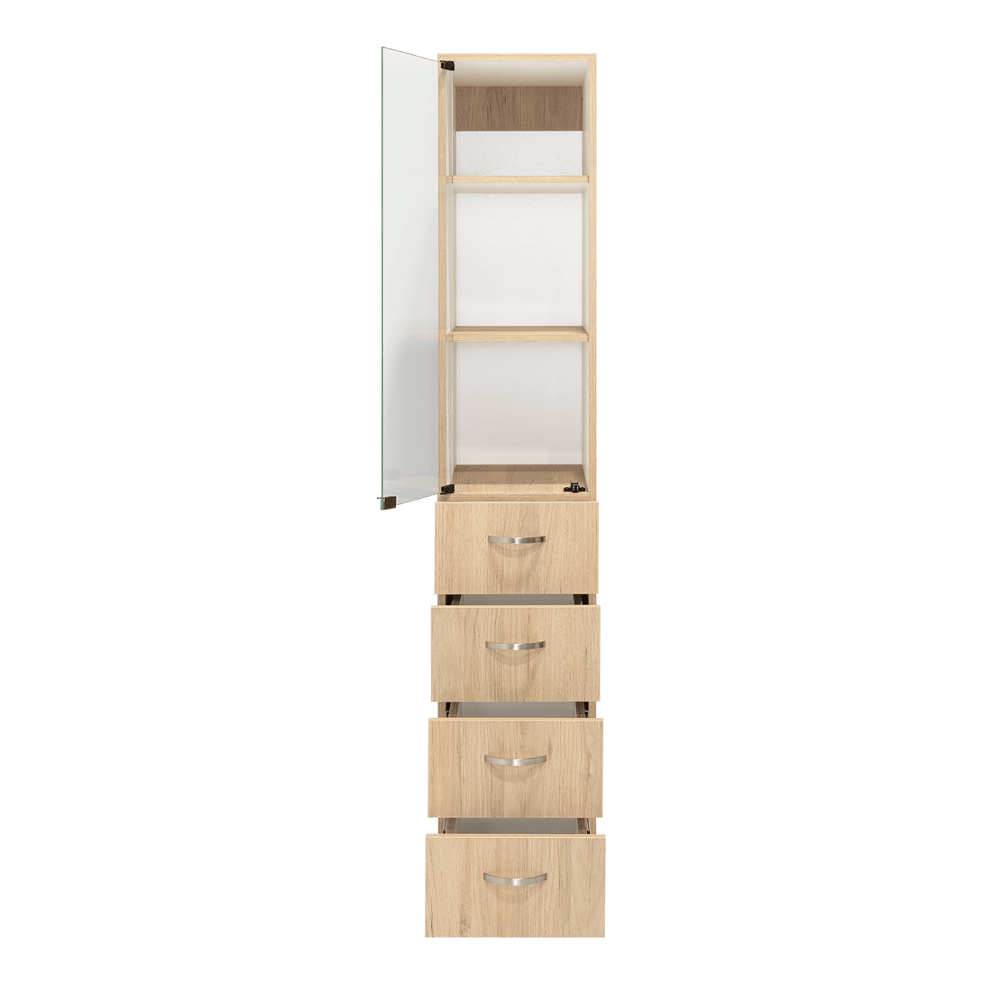 Mueble Auxiliar de Baño Picasso, Beige y Blanco, con Dos Entrepaños y Cuatro Cajones - VIRTUAL MUEBLES