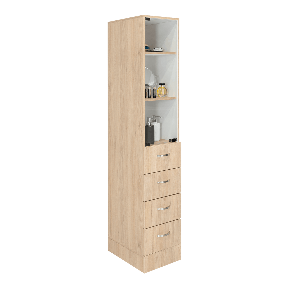 Mueble Auxiliar de Baño Picasso, Beige y Blanco, con Dos Entrepaños y Cuatro Cajones - VIRTUAL MUEBLES