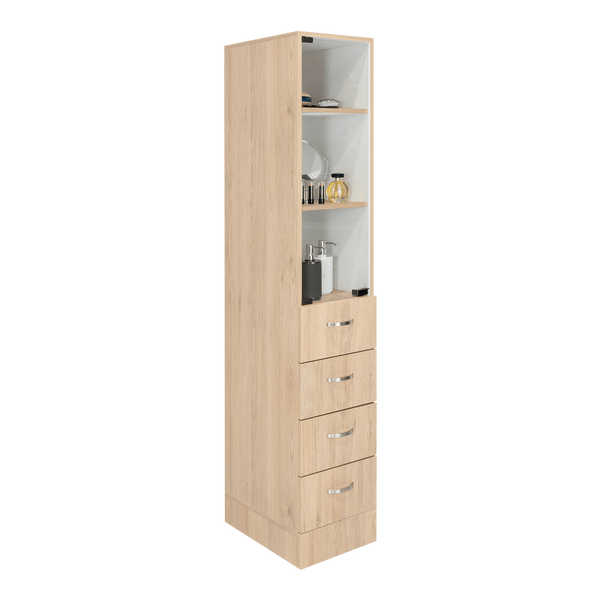 Mueble Auxiliar de Baño Picasso, Beige y Blanco, con Dos Entrepaños y Cuatro Cajones - VIRTUAL MUEBLES