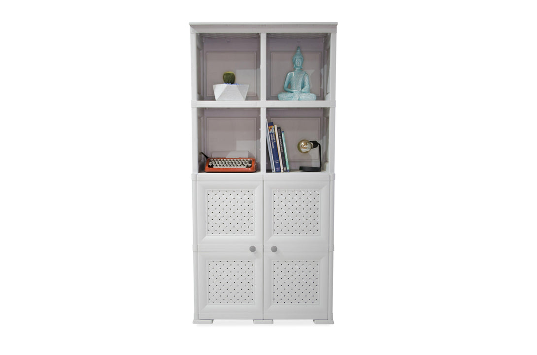 Mueble Organizador Elegance Rattan Monet color Blanco Perla para Habitación.