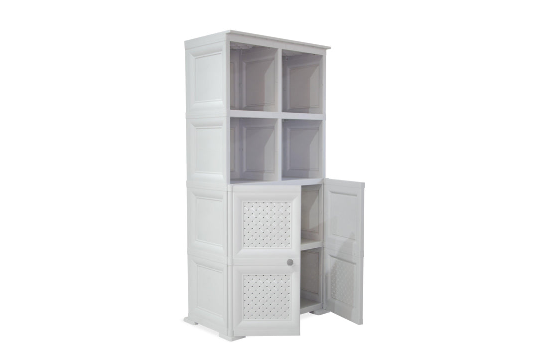 Mueble Organizador Elegance Rattan Monet color Blanco Perla para Habitación.