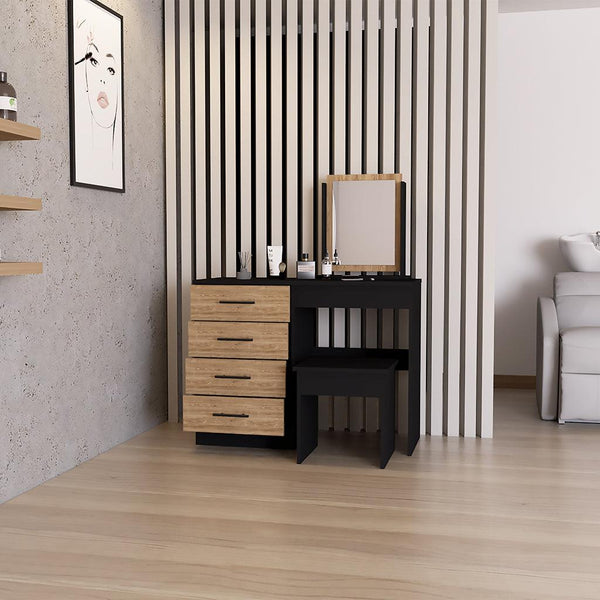 Mueble Multiusos Wesley, Wengue y Miel, con Cuatro Cajones Para Ubicar Maquillaje - VIRTUAL MUEBLES