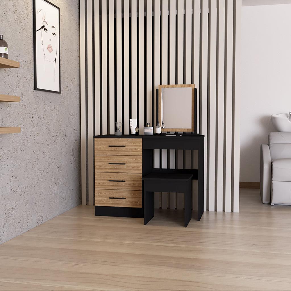 Mueble Multiusos Wesley, Wengue y Miel, con Cuatro Cajones Para Ubicar Maquillaje - VIRTUAL MUEBLES