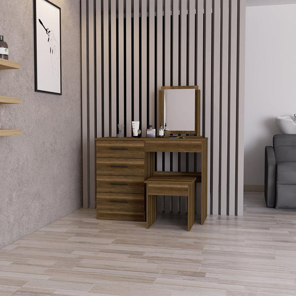 Mueble Multiusos Wesley, Cobre y Wengue, con Cuatro Cajones Para Ubicar Maquillaje - VIRTUAL MUEBLES