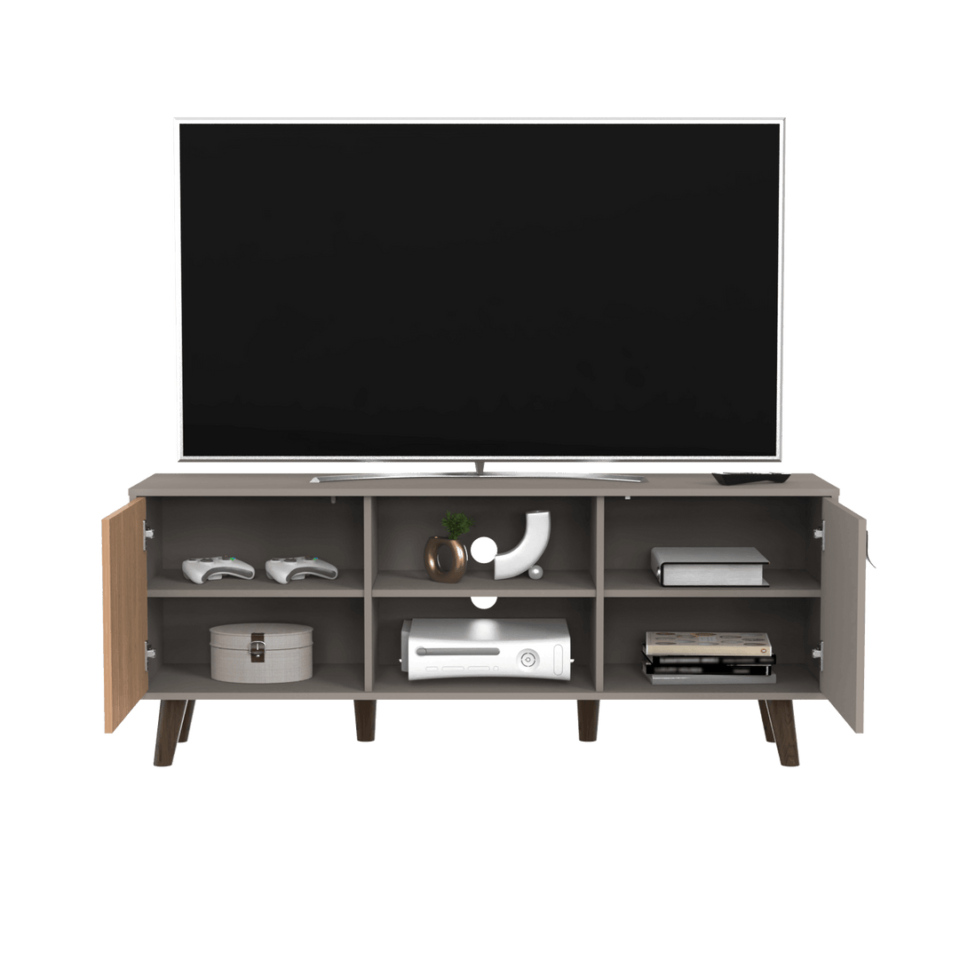 Mesa de Tv Mirabella, Cocoa, con Espacio Para Televisor de Hasta 65 Pulgadas y Varios Entrepaños - VIRTUAL MUEBLES