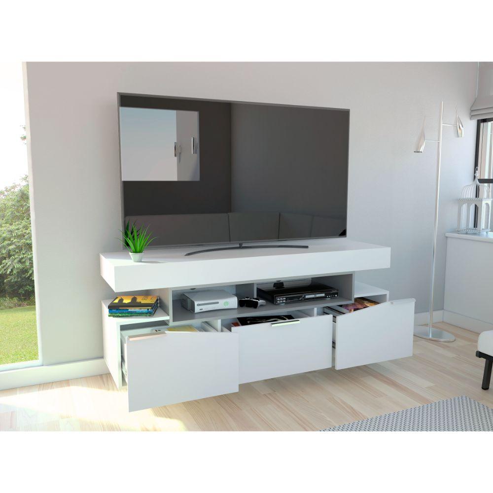 Mesa Para Tv Teo, Blanco y Plata Oscuro, con Espacio Para Televisor de Hasta 55 Pulgadas - VIRTUAL MUEBLES