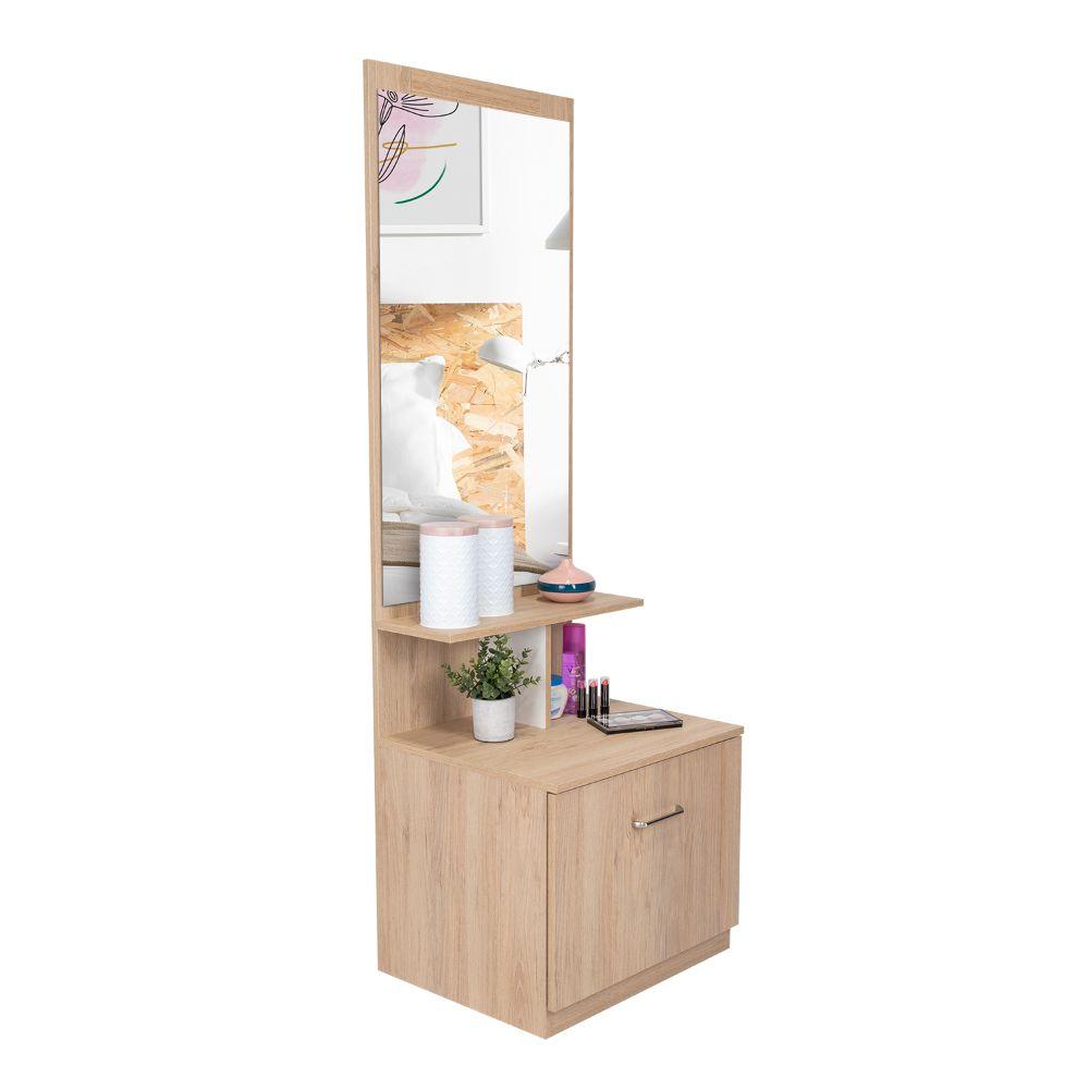 Tocador Zaha, Beige y Blanco, con Espejo y Un Cajón Organizador - VIRTUAL MUEBLES